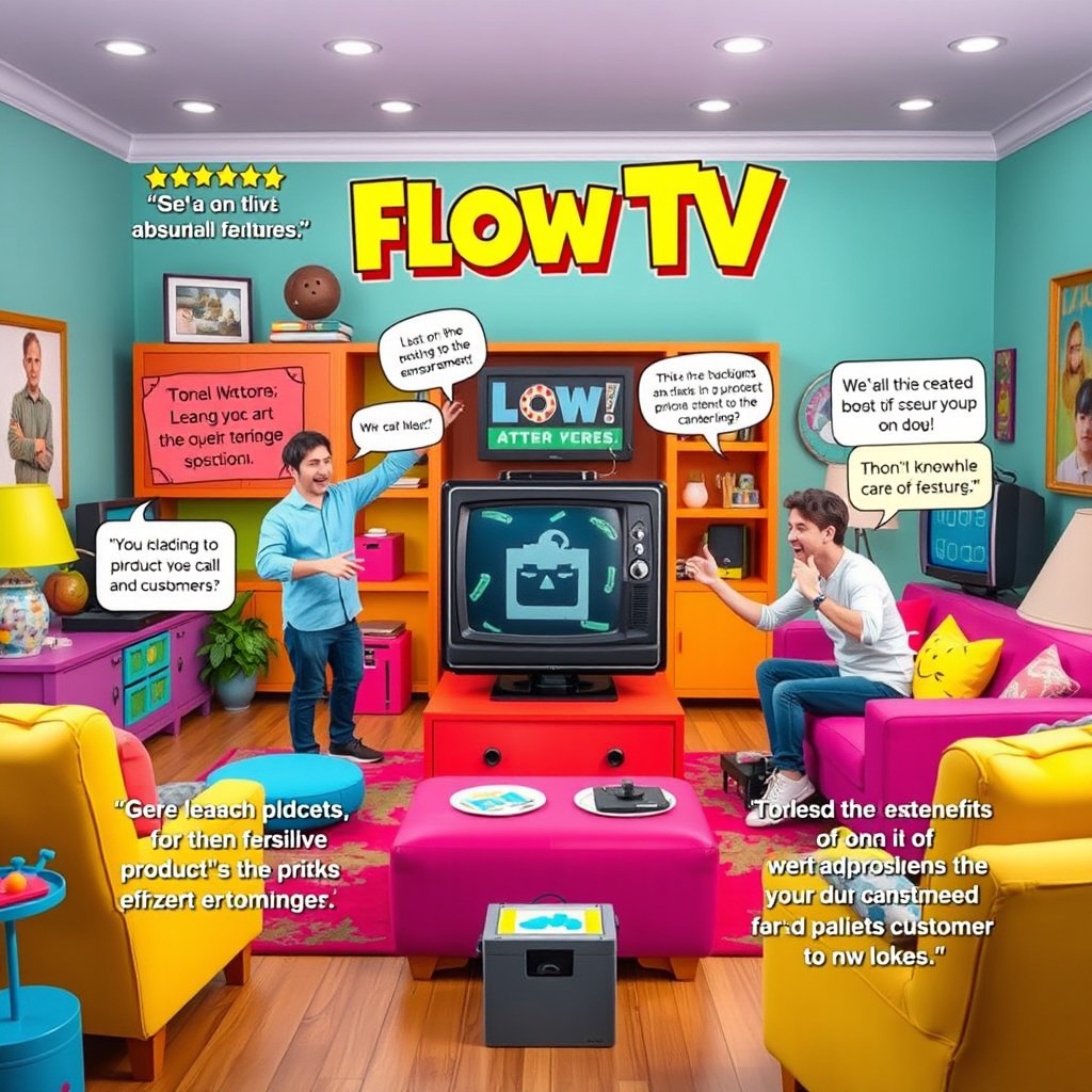 A lively and humorous parody infomercial for a fictional product on Flow TV
