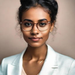 A portrait of a brown-skinned girl wearing stylish eyeglasses.