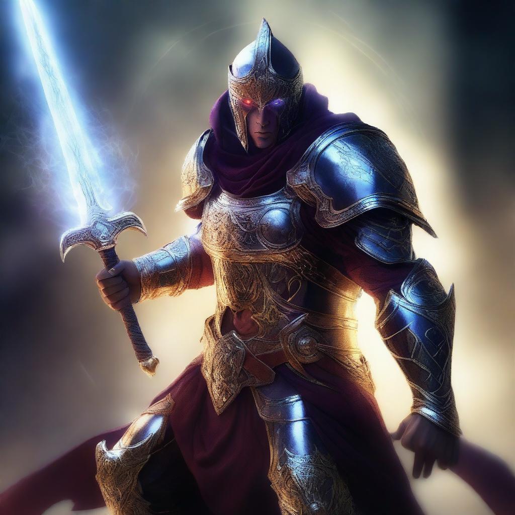 A high-resolution digital art piece showcasing an arcane warrior