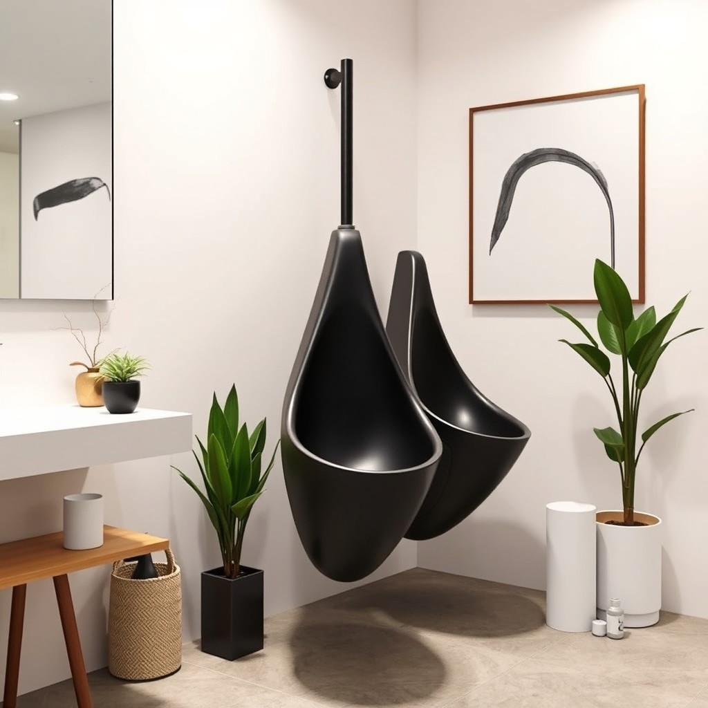 A modern women's urinal installed in a stylish restroom setting