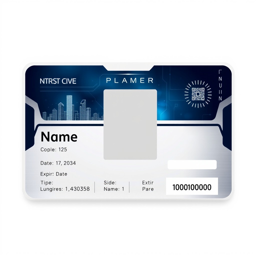 An ID card design featuring an in-depth layout with a photo placeholder in the center