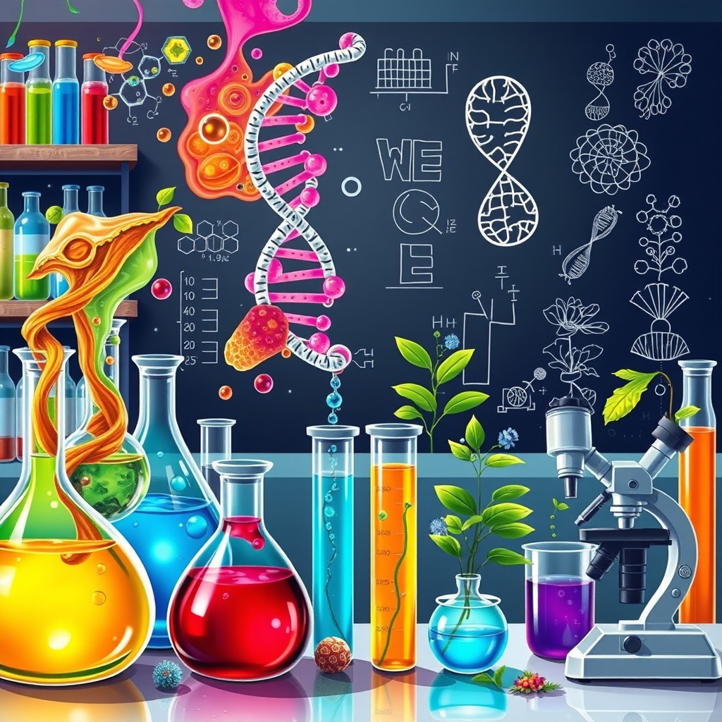 An intricate and visually captivating illustration blending elements of biology and chemistry