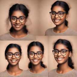 A series of images showing a dusky-skinned girl with eyeglasses conveying different facial expressions.