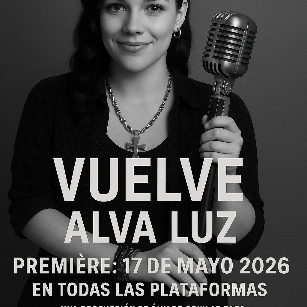 Using these tones of black and white generate a poster anouncing the song will be live on the 17th of may in spanish,, with the following info: (song title) " VUELVE"  –  (artist name) "Alva Luz" –(release info) Premier : 17 de Mayo 2026 en todas las plataformas.    Una producción de Alvaro Aguilar para  (footer) PROYECTO ALVATAR