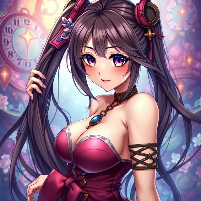 A super sexy anime waifu character posing in an artistic and elegant manner, featuring long flowing hair, and captivating large eyes