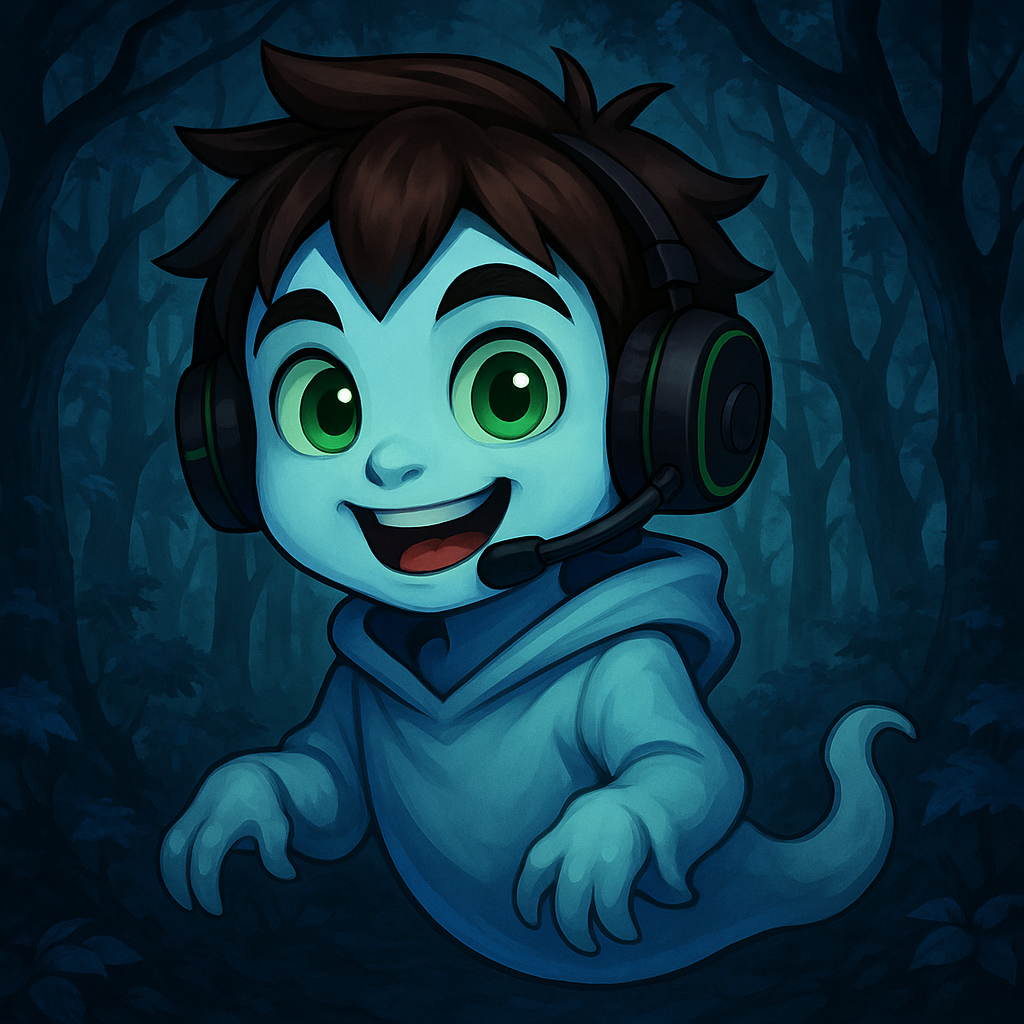 can you do him again but give him a spooky forest with blue leaves on the tress as the background