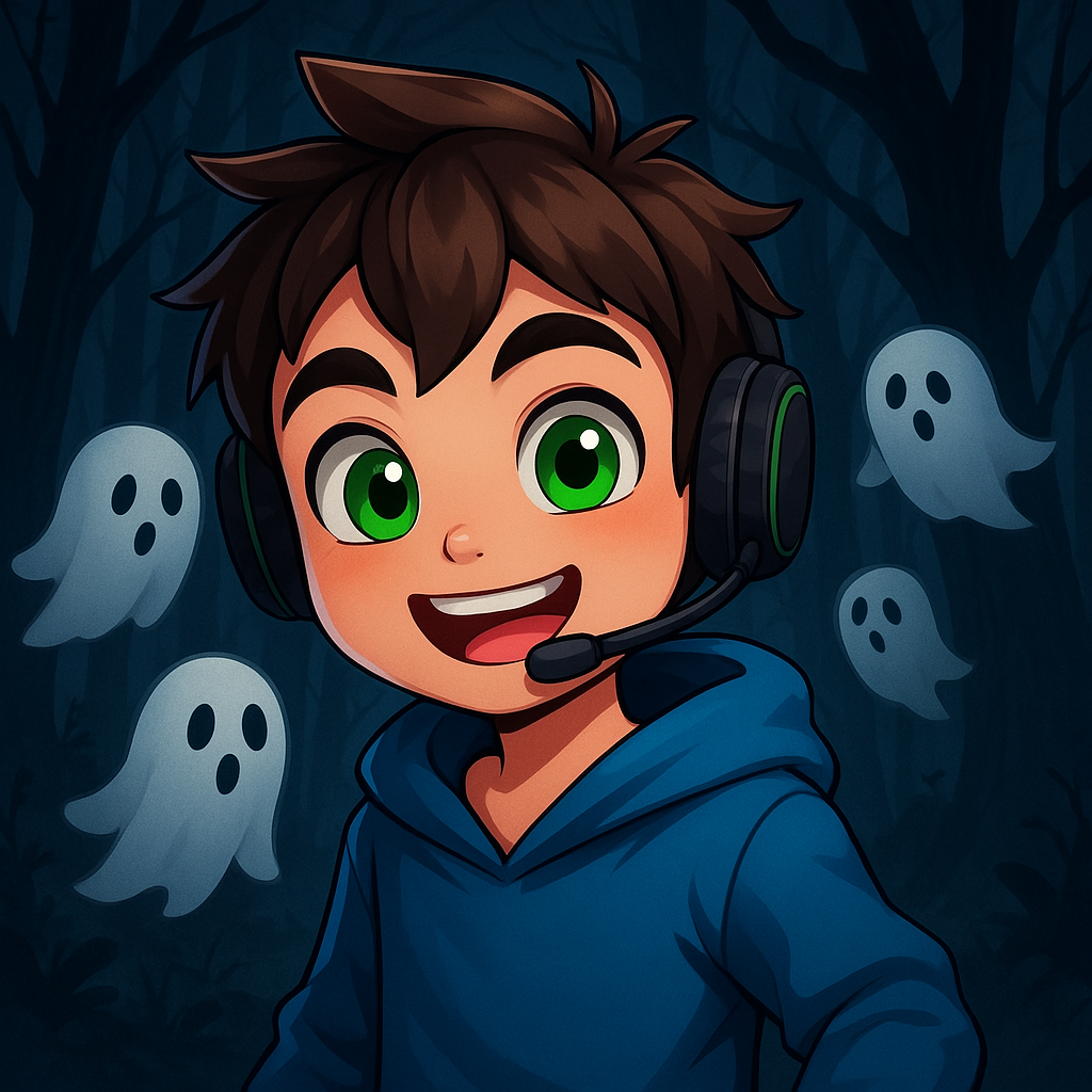 do this one again but put him in a spooky forest as the background and surround him with little ghosts
