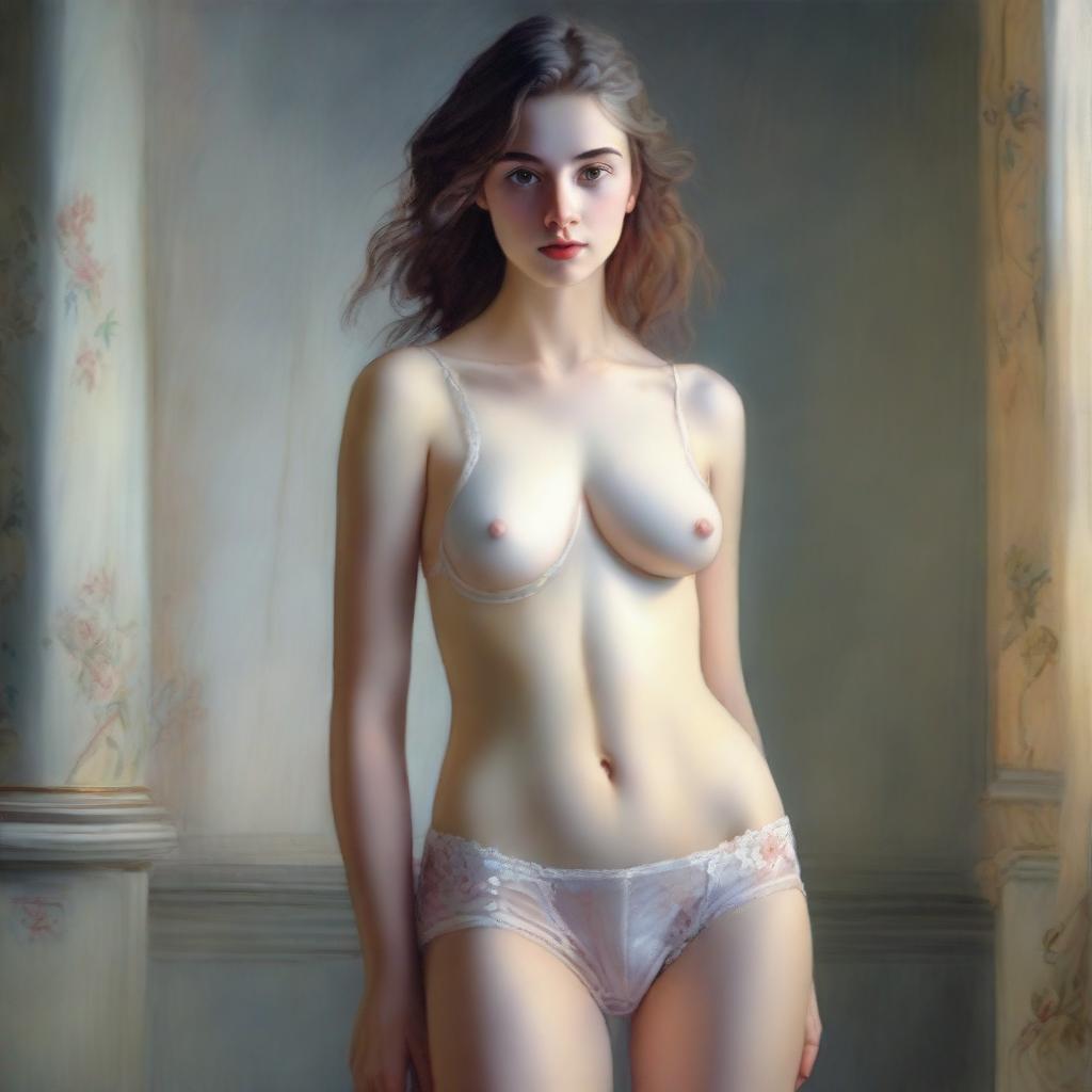 An image showcasing a tastefully depicted girl, her modesty preserved by a pair of panties