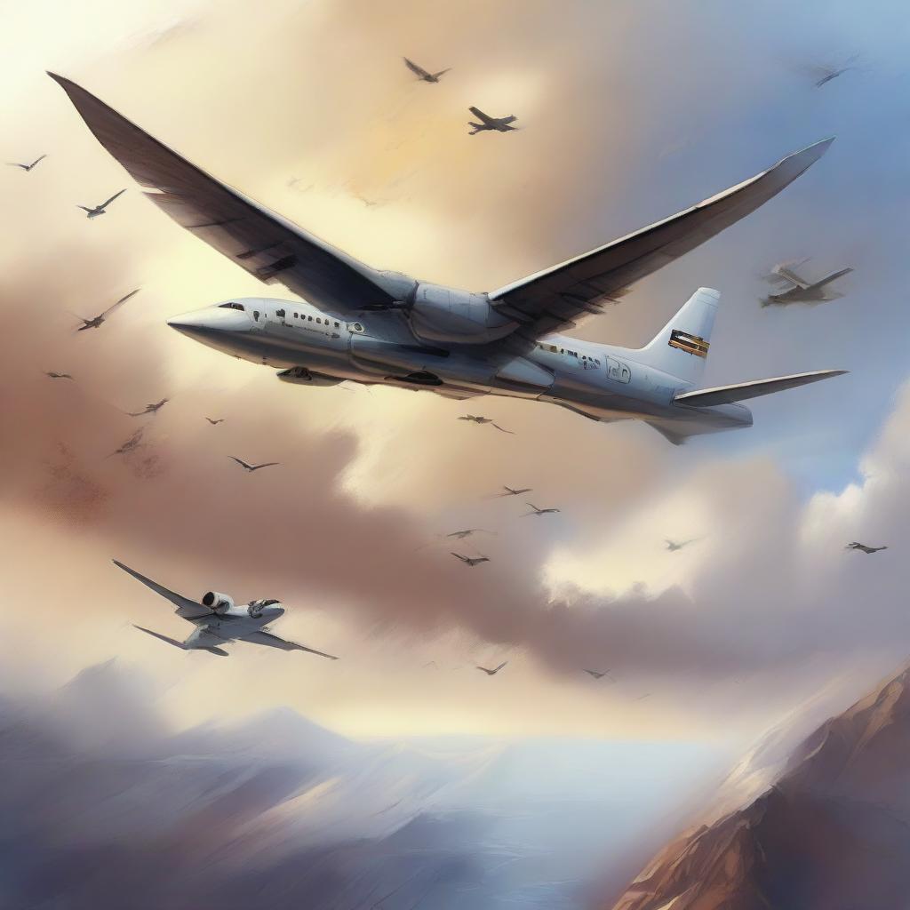 A detailed painting showcasing the beautiful concept of flight with impressive visual elements