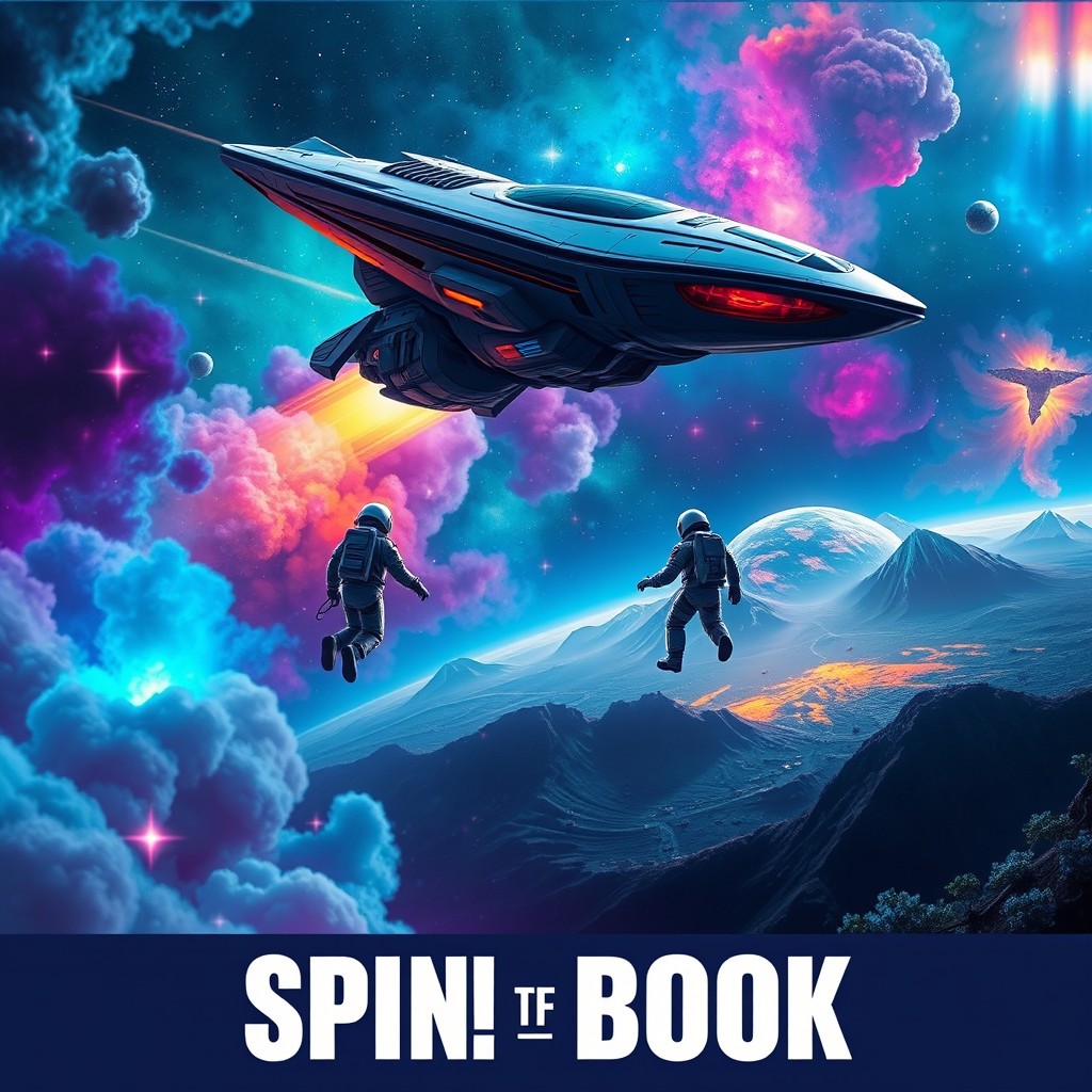 An exhilarating space exploration scene depicting a futuristic spaceship cruising through a vibrant nebula