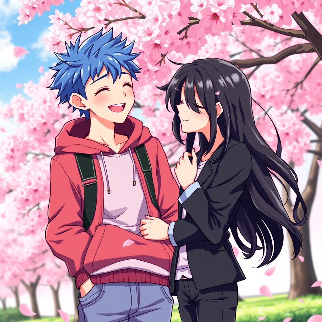 A romantic scene featuring anime-style boyfriends with diverse appearances, showing affection towards each other