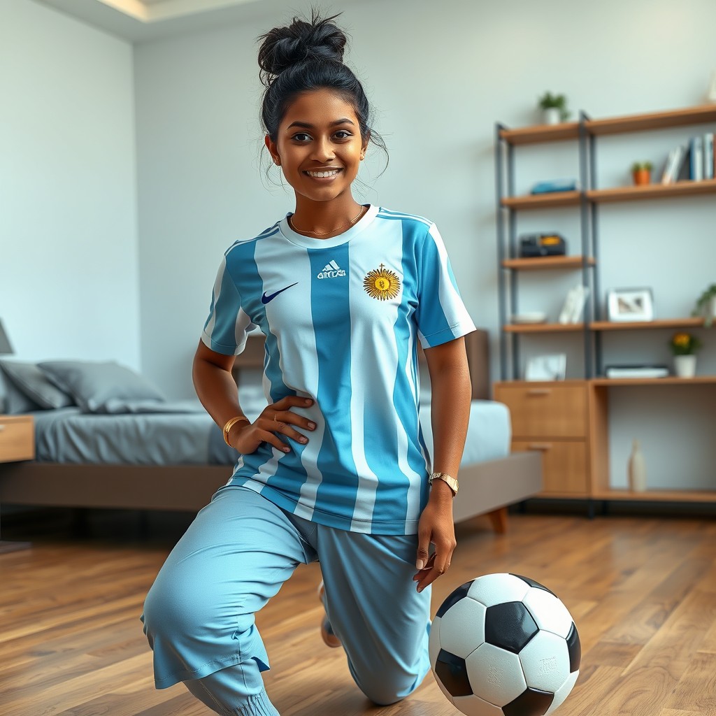 A high-resolution, vertical 3:4 portrait of a young Bangladeshi woman with a messy bun of dark hair, looking directly at the camera with a genuine smile