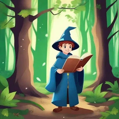 In the magical forest, the young wizard discovered a hidden book of spells.