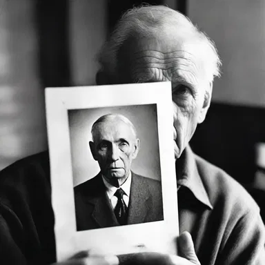 He stared at the old photograph with a regretful expression, remembering the love he had lost.