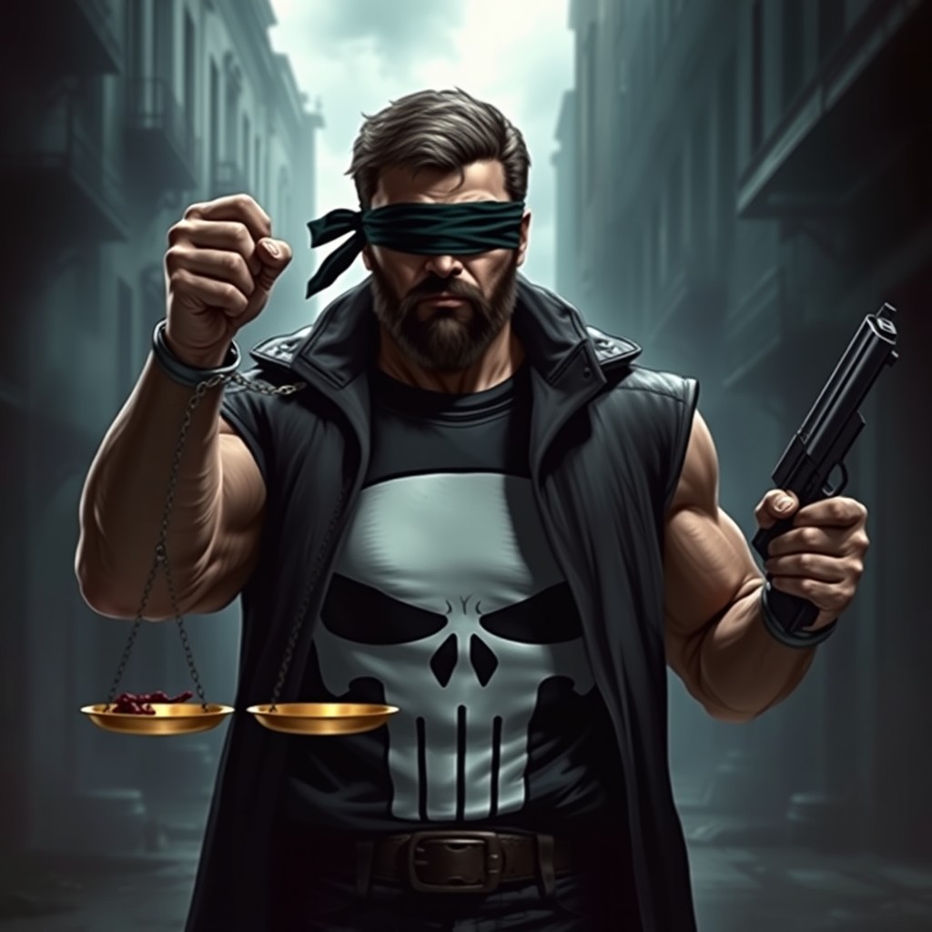 Frank Castle, known as the Punisher, portrayed as a symbol of justice