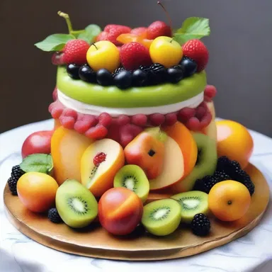 The artist included a beautifully sculpted fruit arrangement as the entremets in the painting.