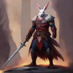 A digital painting portrays a Harengon Bloodhunter from the world of Dungeons & Dragons