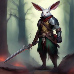 A digital painting portrays a Harengon Bloodhunter from the world of Dungeons & Dragons