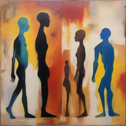 Abstract painting depicting the evolution of an individual from the past, to the present, and into the future