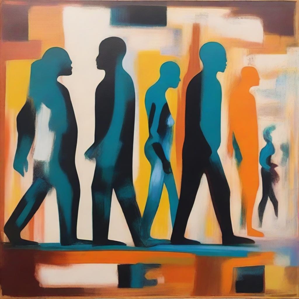 Abstract painting depicting the evolution of an individual from the past, to the present, and into the future