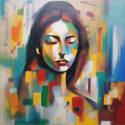 Abstract painting displaying the transformation of a girl from the past to the present, and a glimpse into her future