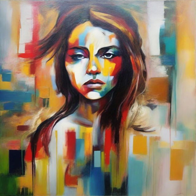 Abstract painting displaying the transformation of a girl from the past to the present, and a glimpse into her future