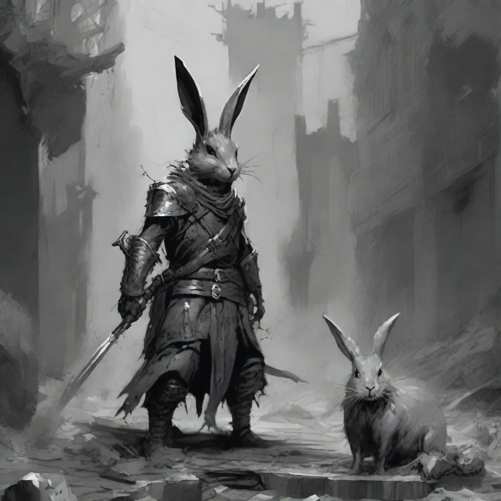 The digital art now displays a small yet detailed scene from Dungeons & Dragons, rendered in a monochrome palette of black and grey