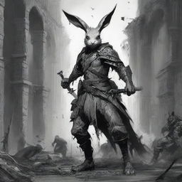 The digital art now displays a small yet detailed scene from Dungeons & Dragons, rendered in a monochrome palette of black and grey