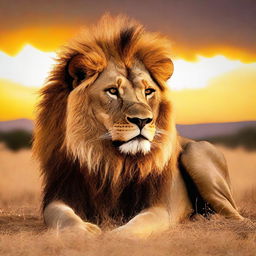 A majestic lion, known as 'Singa' in some cultures, basking in the golden glow of an African sunset.