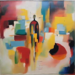 Abstract painting depicting the transformation of an individual from the past, within the present, and towards the future