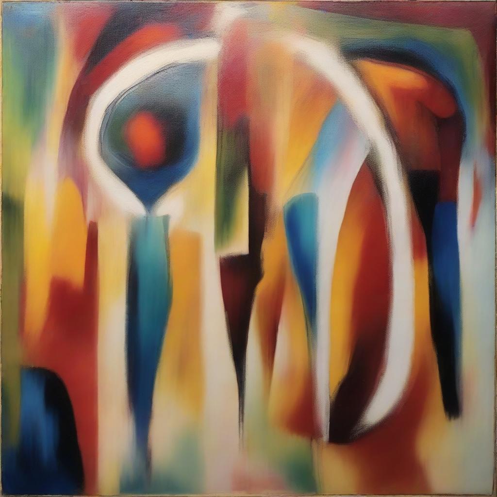 Abstract painting depicting the transformation of an individual from the past, within the present, and towards the future