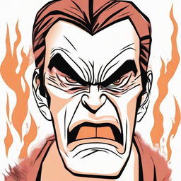 Illustration of a person showing a facial expression of anger, their brows furrowed and mouth tightly shut. Their eyes show a burning rage.