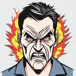 Illustration of a person showing a facial expression of anger, their brows furrowed and mouth tightly shut. Their eyes show a burning rage.