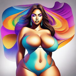 A digital art depiction of a voluptuous woman, featuring a curvaceous figure and ample bosom