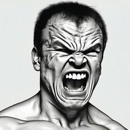 A detailed portrait of a person visibly displaying anger with their facial expression and body language.