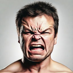 A detailed portrait of a person visibly displaying anger with their facial expression and body language.