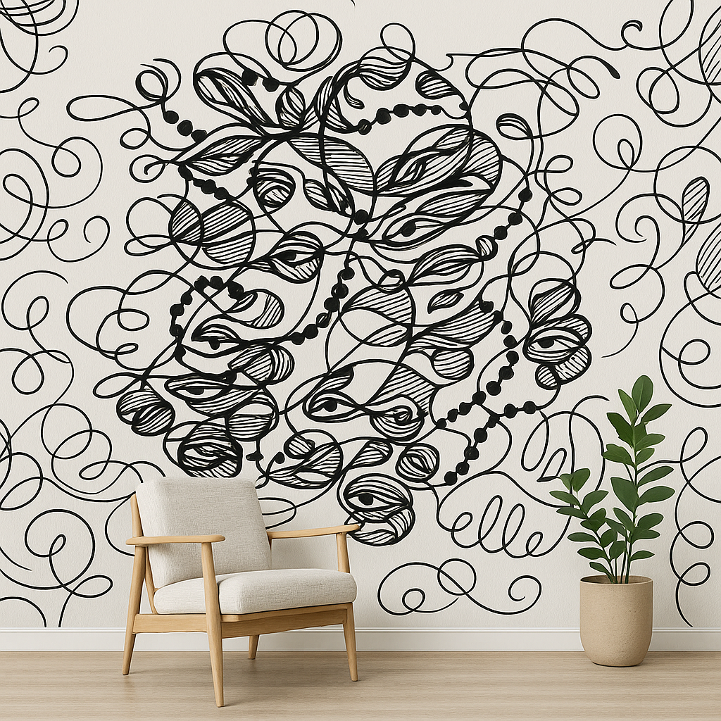 PAPIER PEINT MURAL INTÉRIEUR, DOODLE,