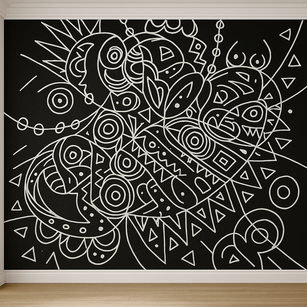 PAPIER PEINT MURAL INTÉRIEUR, DOODLE,