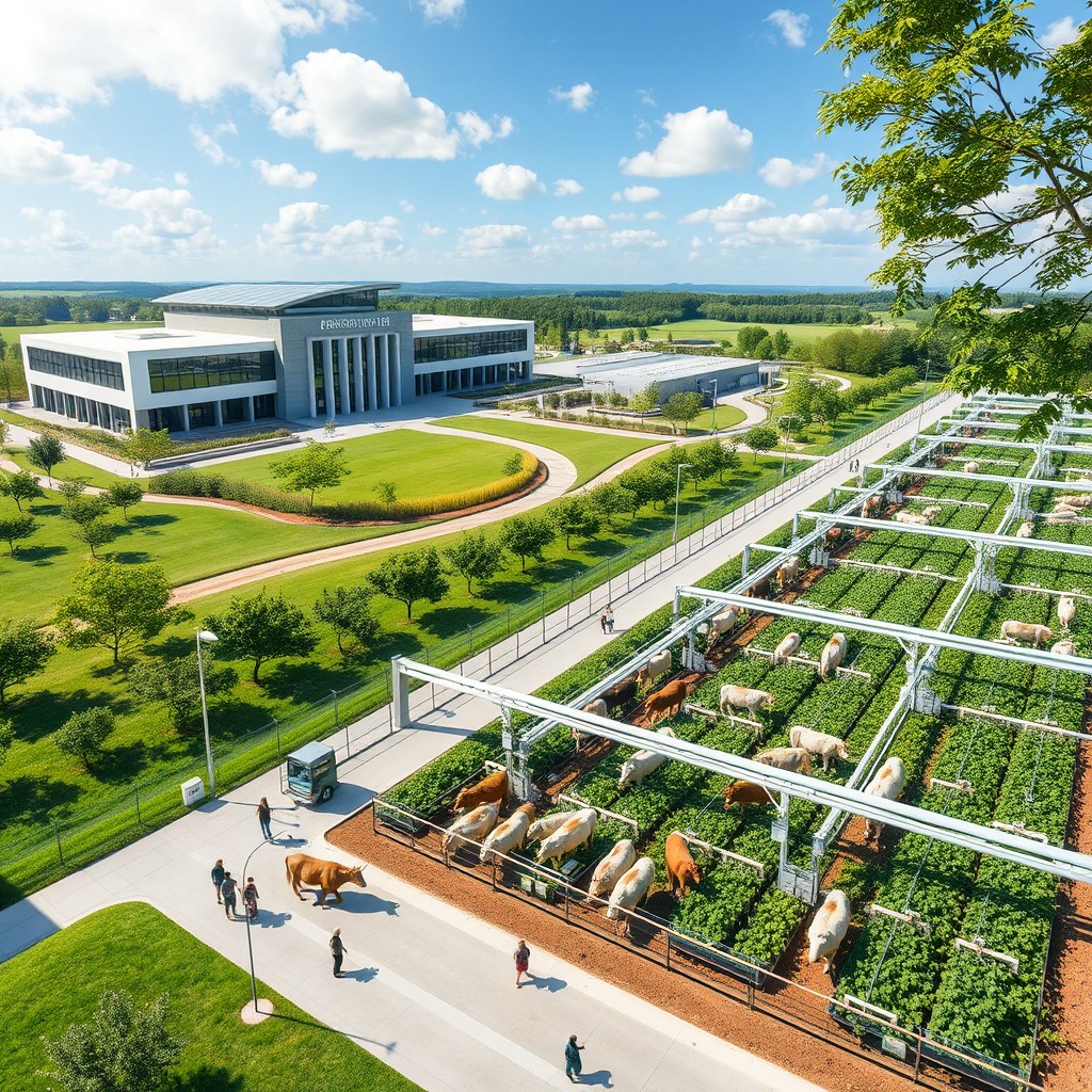 A sprawling agri-biotechnology campus featuring a detailed decontamination plan