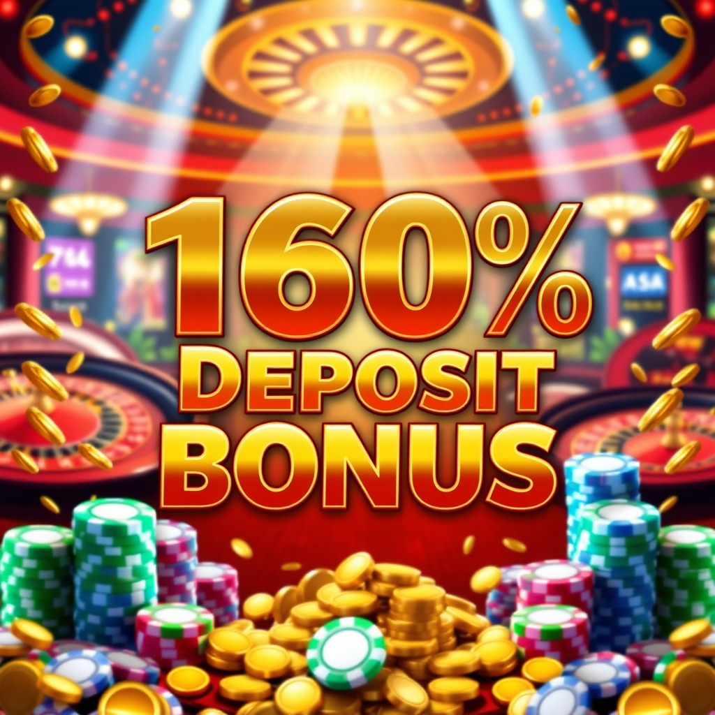 A visually enticing casino promotion banner featuring the text '160% Deposit Bonus' in bold, eye-catching typography