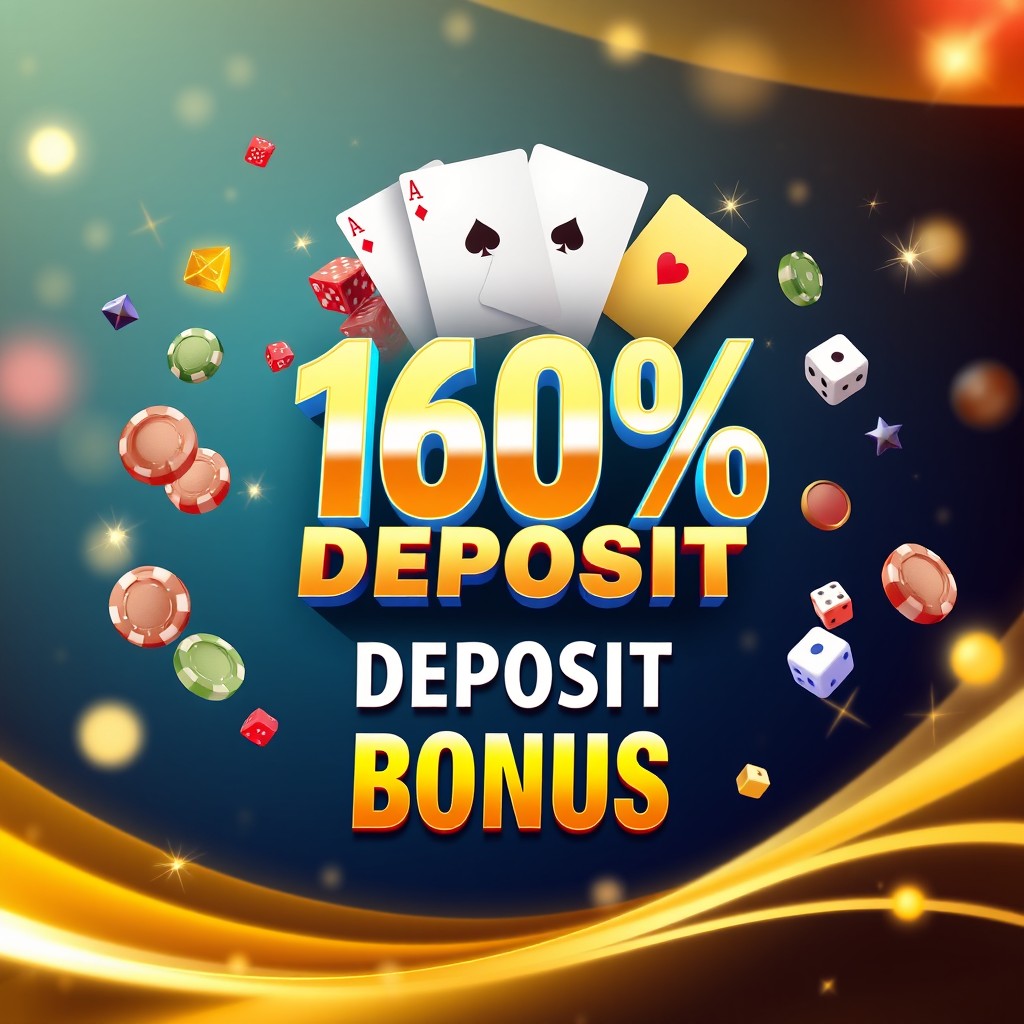 A captivating and visually striking advertisement promoting a 160% deposit bonus for an online casino