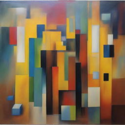 Abstract oil painting displaying the transformation of an individual from the past, into the present, and projected future