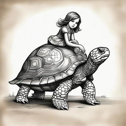 An imaginative image of a turtle with the head of a young girl, creating a fantastical creature.