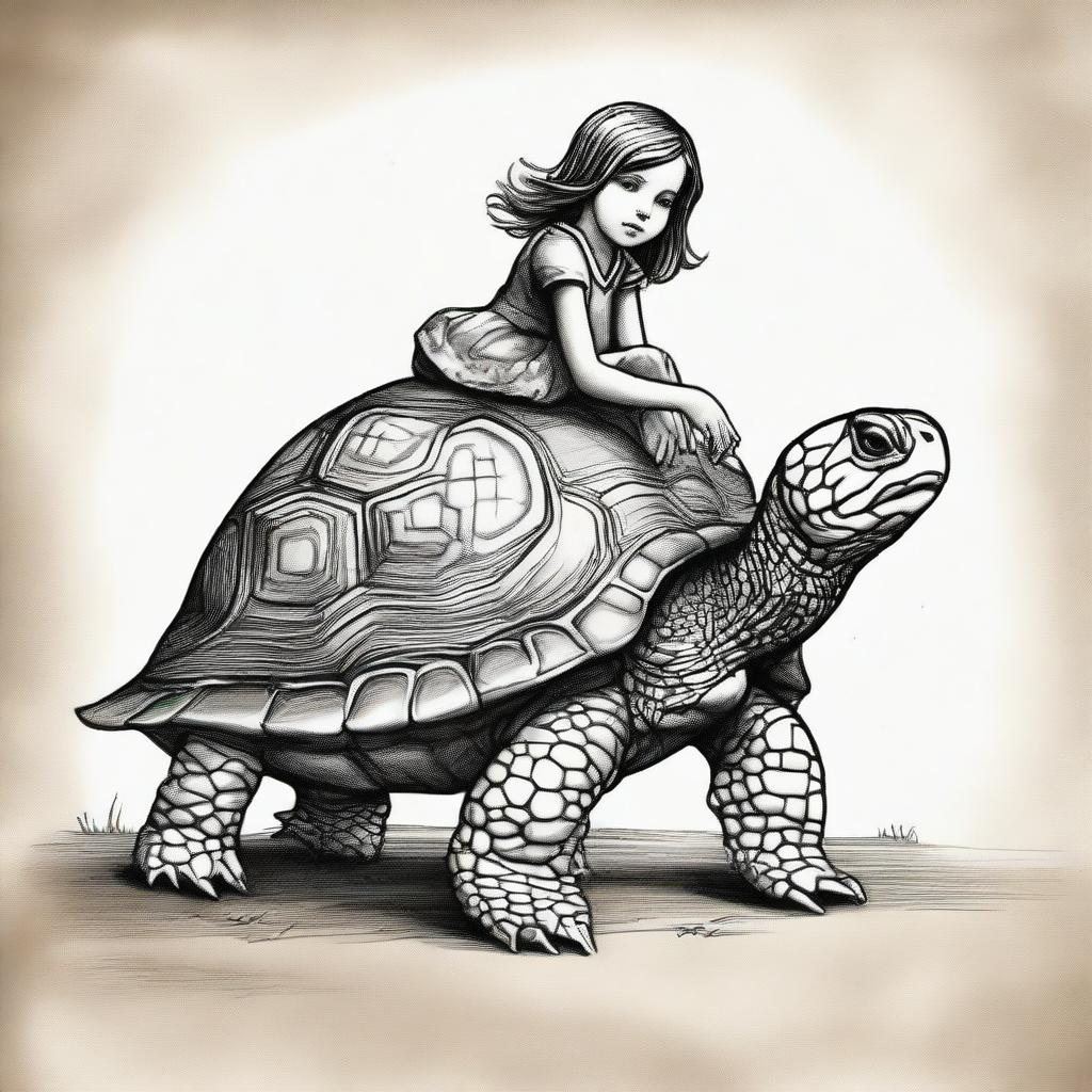 An imaginative image of a turtle with the head of a young girl, creating a fantastical creature.