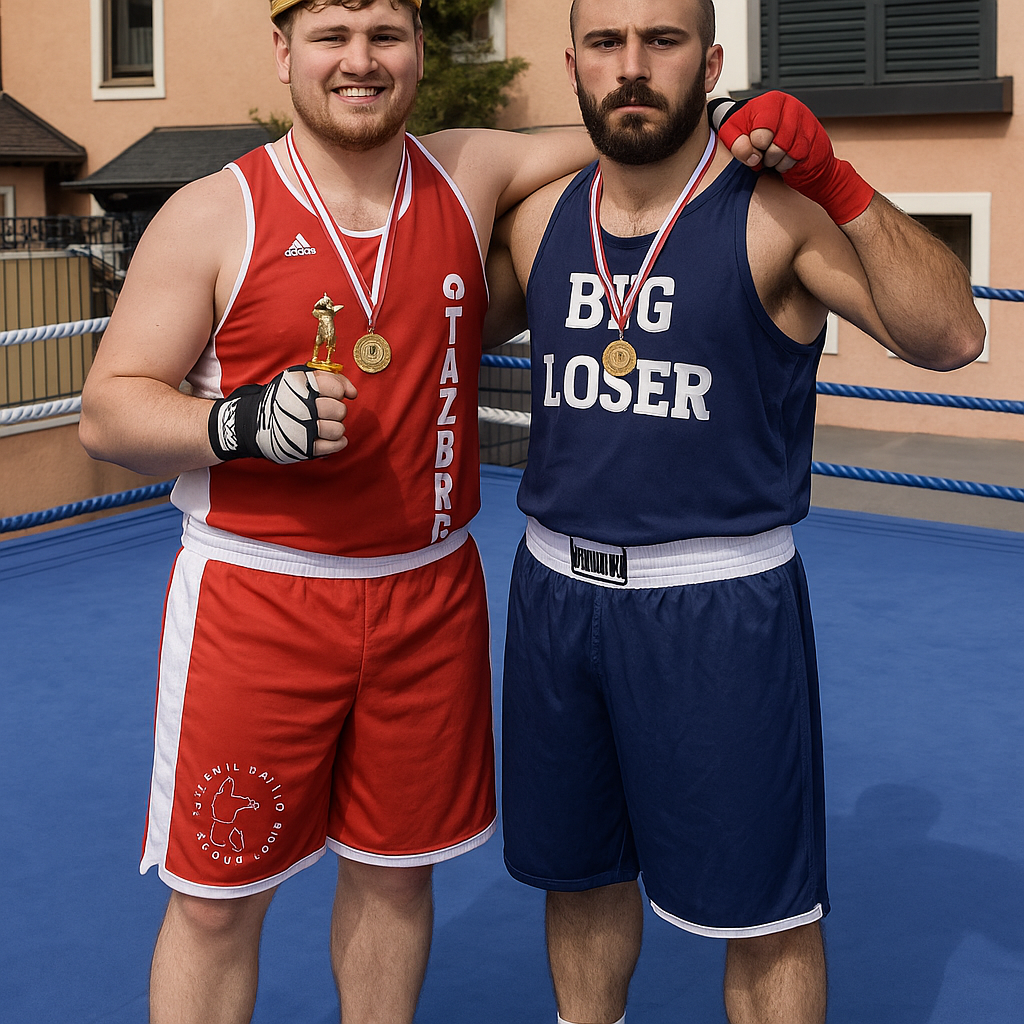 Letzter Versuch a den Gesichtern nichts ändern !!! Man Im Roten Fit Krone auf dem Kopf King ist 10cm größer Mann Im blauen fit Big loser Lass das Bild gleich nicht ändern!!!