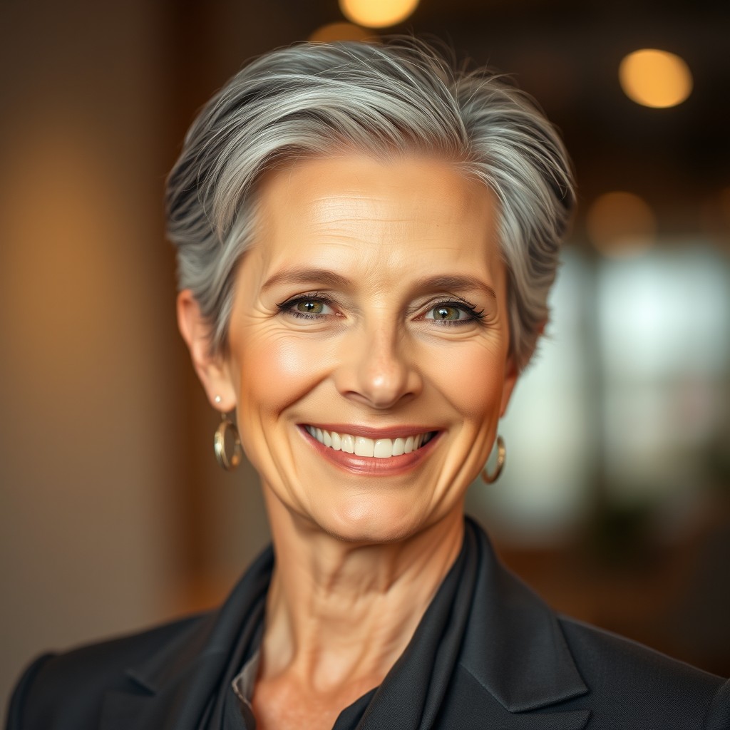 A portrait of a sophisticated 50-year-old individual, showcasing their natural beauty and charisma