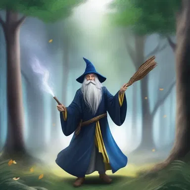 The wizard conjured a squall of wind to sweep through the enchanted forest.