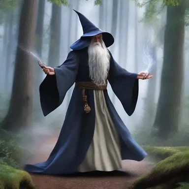 The wizard conjured a squall of wind to sweep through the enchanted forest.