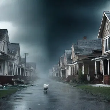 The horror movie depicted a terrifying scene where a squall tore through a quiet town.