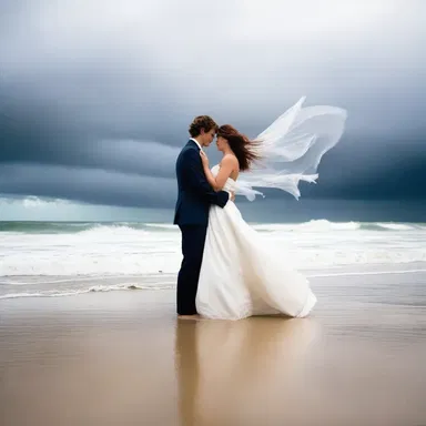 As they stood on the beach, the wind began to squall, adding an enchanting touch to their romantic encounter.